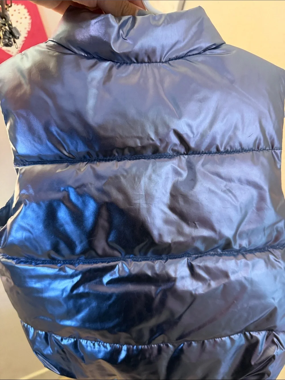 Old Navy Girls' Shimmery Metallic Gray Puffer Vest - Gray/Blue